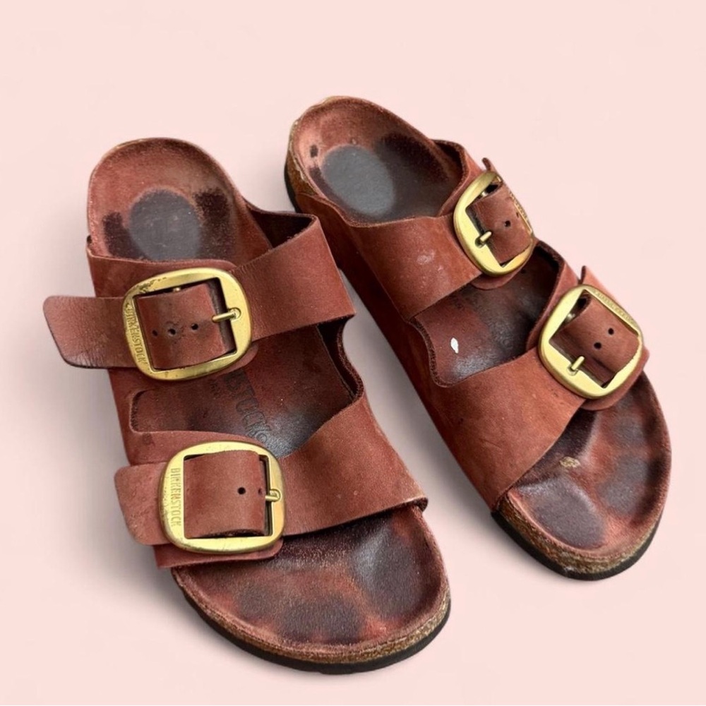 Birkenstock Burned Orange Sz 39 100% Leather Arizona Sandals